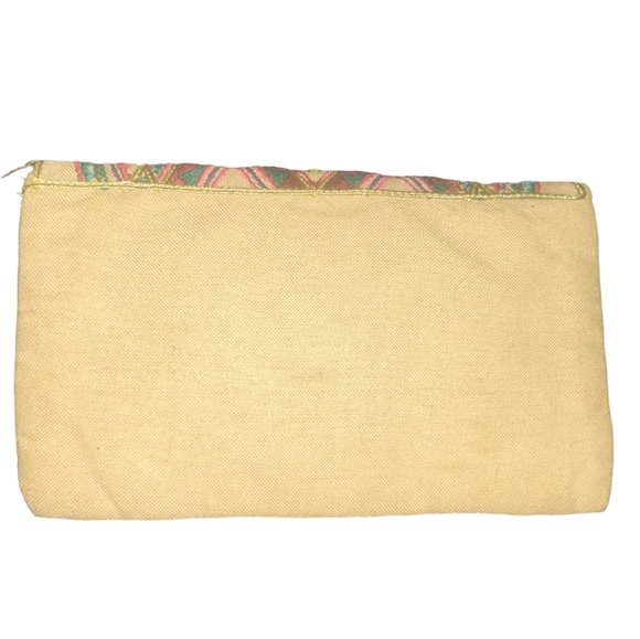 Embroider Geo Linen Clutch 9.5 x 6 Coin Trim Pink Interior By Limited Editn - Picture 4 of 4